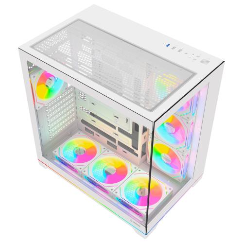 En ucuz Rampage KAIZER Kumandalı 7*12cm ARGB Fan+Kontrolcü PWM Fanlı ATX/M-ATX Beyaz Oyuncu Kasası PSU YOK 